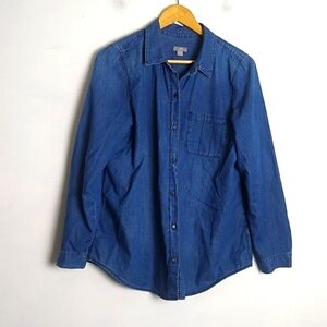 J. Jill Chambray Long Sleeve Blue Button Down Blouse Shirt Top size Medium